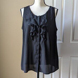 Kenneth Cole Reaction Large black sheer sleeveless button up top with ruffles